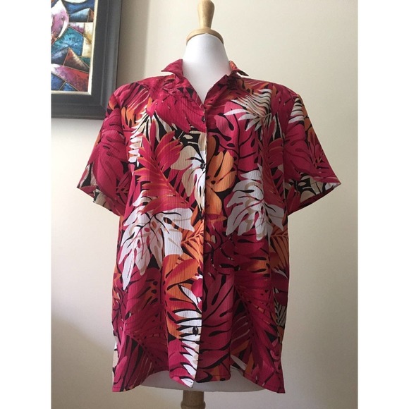 EUC Alfred Dunner Vintage Fuchsia Floral Hawaiian 80's Style Blouse Size 20 - Picture 4 of 12